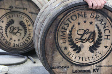 Bourbon barrels at Limestone Branch distillery