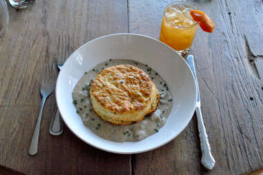 Biscuits and gravy, and the Old Forrester Old Fashioned at Harvest in Louisville