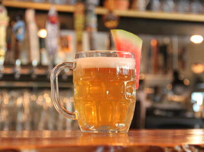 Moxy Beer Garden-Beer with a watermelon slice-San Francisco