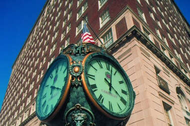 The clock outside the Brown Hotel Louisville