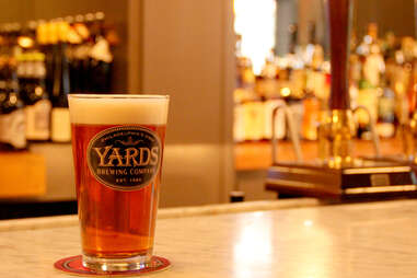 A glass of Yards beer on the marble bar at Strangelove's
