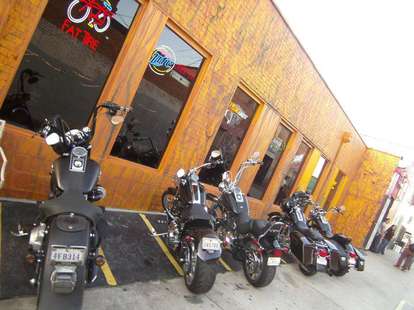 Bikes lined up outside of Reno's Chop Shop