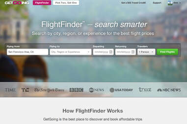 GetGoing's FlightFinder page