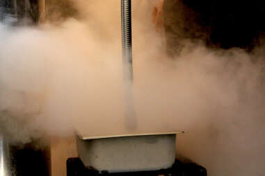 Releasing liquid nitrogen for the burgers at Morgan's Pier