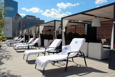 Cabanas and chaise lounges at the Revere Hotel