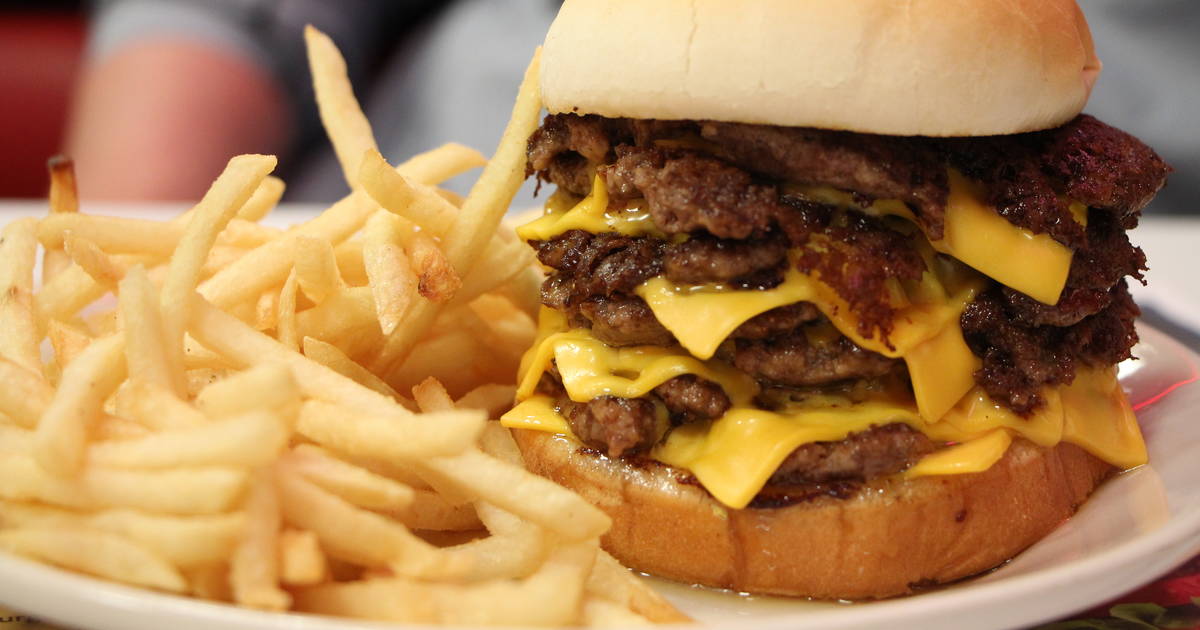 The Steak & Shake 7x7 Burger - Seven-patty, 1330-Calorie Burger