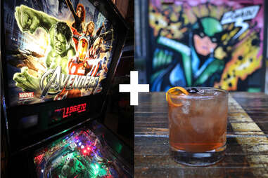 The Avengers & The Brooklyner at Headquarters Pinball room