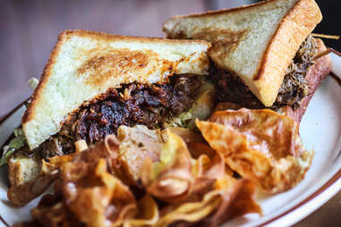 Braised Short Rib Sandwich with house bbq sauce at Magnolia Tap and Kitchen in downtown San Diego.
