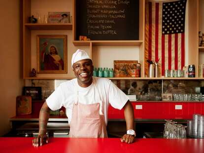 guy working at Odd Fellows ice cream