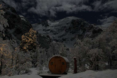 Barrel sauna at Roca Negra resort in Chile