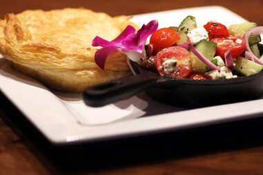 Rabbit pie and Greek salad at Carrie Nation Cocktail Club