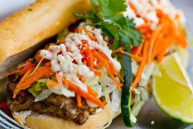 People's Food Truck - "El Rancho" po' boy w/ wood grilled steak, smoky onion, pickled carrot and avocado
