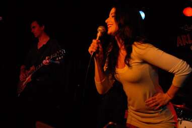 Woman singing karaoke