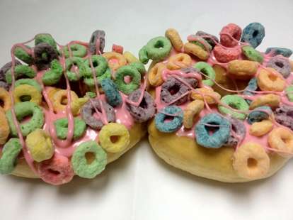 Donuts with fruit loops on them