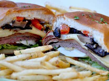 Roast beef sandwich with fries