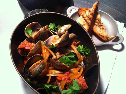 Fire roasted puget sound clams and prosser tomato sauce