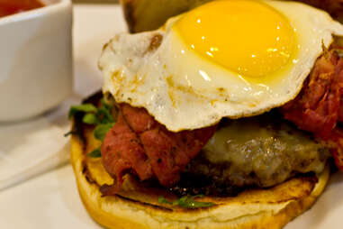 Brunswick's - Tavern 45 burger w/ Swiss cheese, Applewoodsmoked pastrami, sunny side up egg