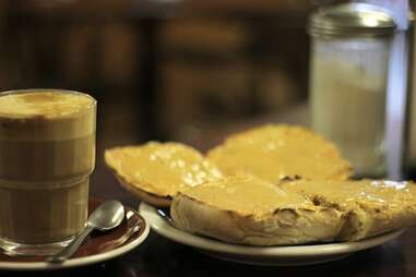 Montreal, coffee, Caffè Italia, latte, peanut butter on bread