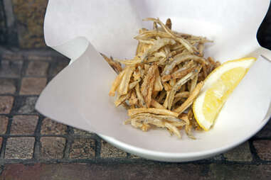 crispy ikanago and burdock at Izakaya Den