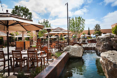 Fountain on the patio at Stone Brewing World Bistro & Gardens - Liberty Station in San Diego.