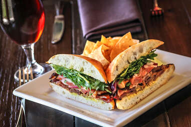 Bruschetta BLT Sandwich at Stone Brewing World Bistro & Gardens - Liberty Station in San Diego.