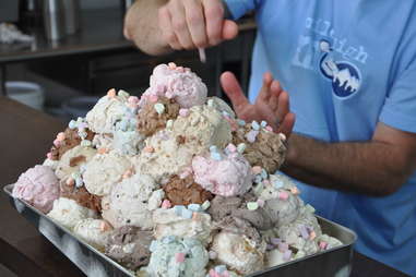 lucky charms marshmallows going on ice cream at Sweet Cow Ice Cream