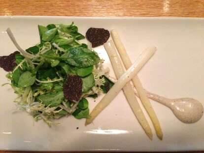 Salad with truffle, radish and white asparagus