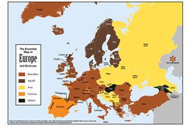 A map of how to say "beer" in each European country
