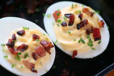 Bacon-deviled eggs at County BBQ in Little Italy