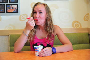 girl eating a S'mores Blizzard