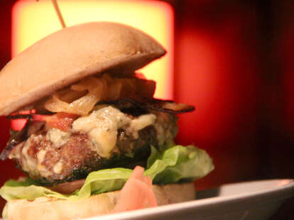 The blue cheese, bacon, and onion burger at The Tavern in Midtown Village