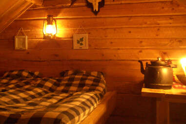 interior of swedish cabin in the woods