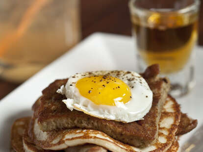 Fried egg and pancakes
