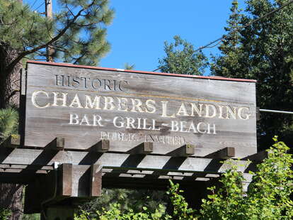 The sign for Chambers Landing Bar and Grill
