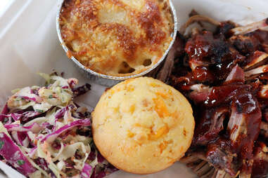 Pulled pork, cornbread and cole slaw at Blackwood BBQ in the Loop
