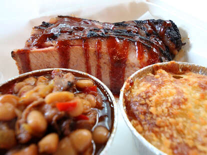 Brisket, mac and cheese and baked beans at Blackwood BBQ in the Loop
