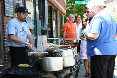 Line at Formaggio Kitchen's Saturday BBQ Pop-Up