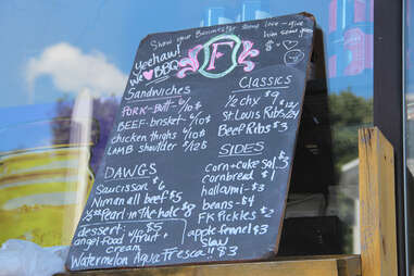 Menu board at Formaggio Kitchen's Saturday BBQ Pop-Up