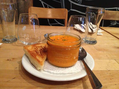 Tomato soup & grilled cheese at Les Enfants Terribles in Montreal