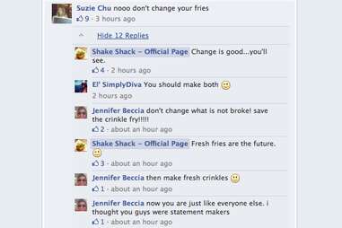 Shake Shack fresh fries Facebook outcry