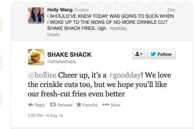Shake Shack fresh fries Twitter reply