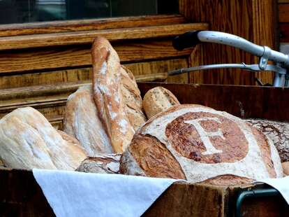 An assortment of crusty breads at La Fournette.