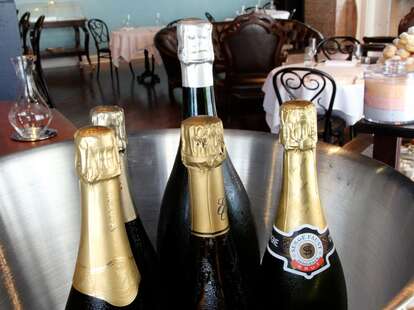 Champagne bottles.