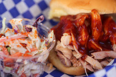 Shredded chicken at the Husky Hog BBQ food truck