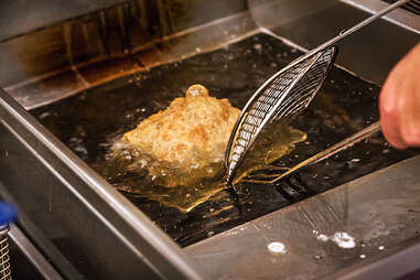 The Supreme Nacho Burger is deep fried at Slaters 50/50 in Liberty Station San Diego.