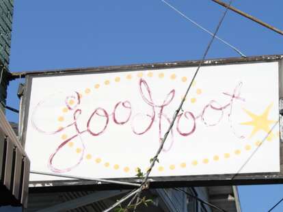 The sign in front of The Goodfoot