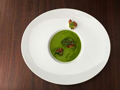 watercress soup with veal sweetbreads from Musket Room - NYC