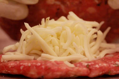 The mozzarella stuffing between PYT's Spaghetti Burger patties.