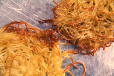 The toasted spaghetti pinwheel buns for PYT's Spaghetti Burger