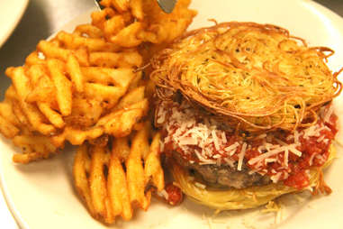 PYT's Spaghetti Burger with waffle fries